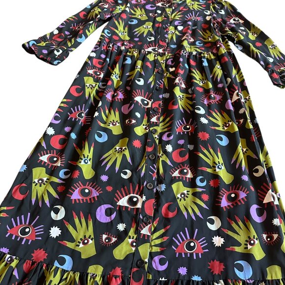 Nooworks Olive Dress Long Sleeve Button-Down Maxi Length Witchy Ways Size Large - Picture 8 of 13